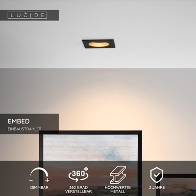 Lucide EMBED - Einbaustrahler - 1xGU10 - Schwarz